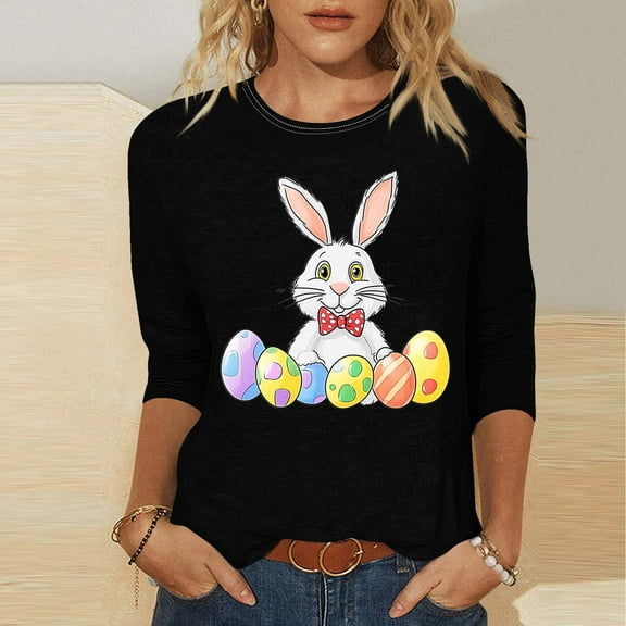 MAOWAPLG Women's Casual 3/4 Sleeve Round Neck Printed T-Shirt