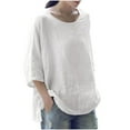 thumbnail image 1 of MAOWAPLG Womens Summer Tops Dressy Casual Women's Fshion Solid 3/4 Sleeve Cotton Tops Blouse T-Shirt, 1 of 3