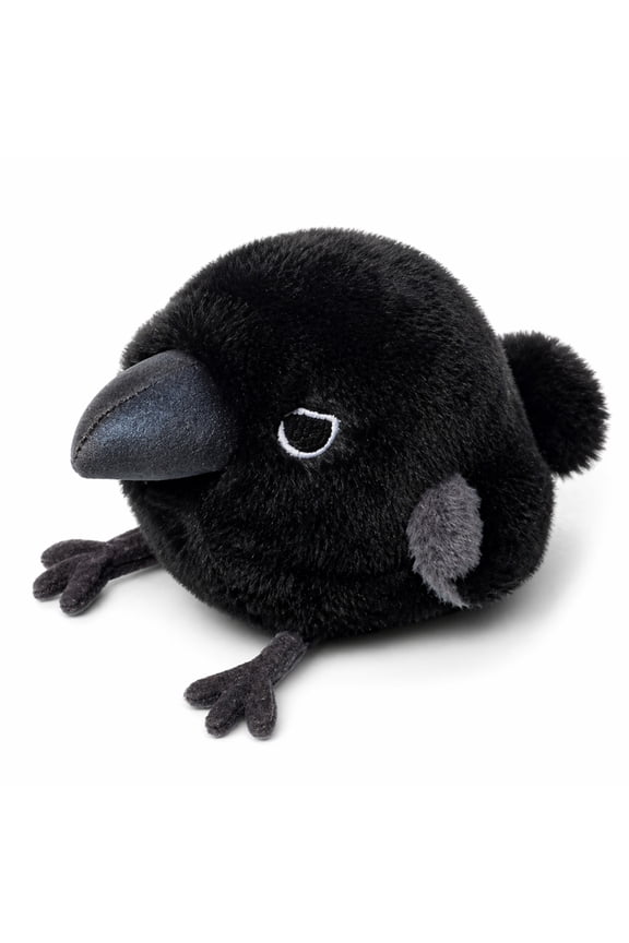 Crow Keychain, Built-in Sound Maker Interactive Bag Charm, Fluffy Spherical Bird Pendant with Iridescent Beak, 7 cm / 2.8 in