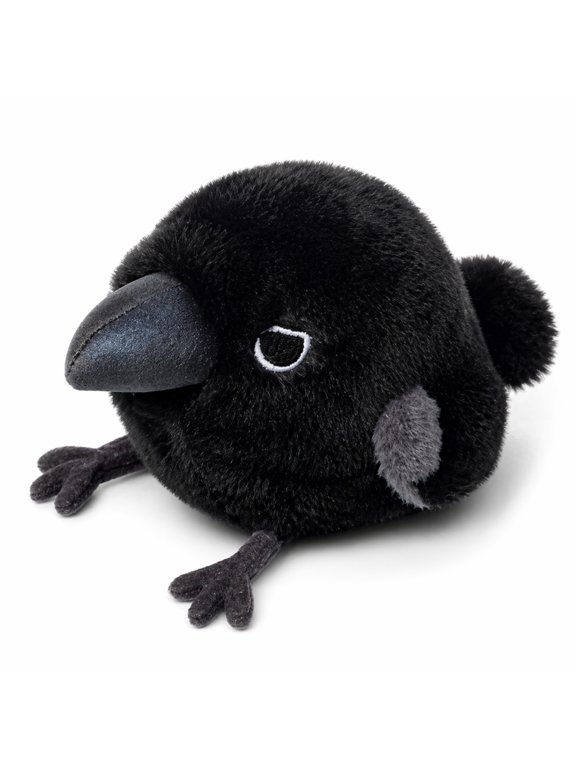 Crow Keychain, Built-in Sound Maker Interactive Bag Charm, Fluffy Spherical Bird Pendant with Iridescent Beak, 7 cm / 2.8 in