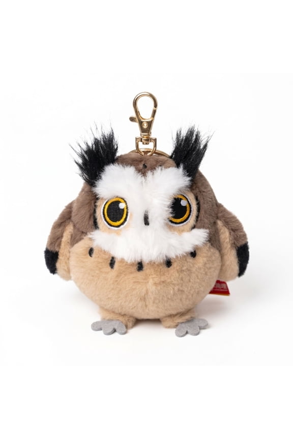 Cute Eagle Owl Plush Keychain, Soft Chubby Stuffed Animal Bag Charm with Gold Clasp, Fluffy Bird Pendant Accessory for Backpacks and Purses, 10 cm / 3.9 in