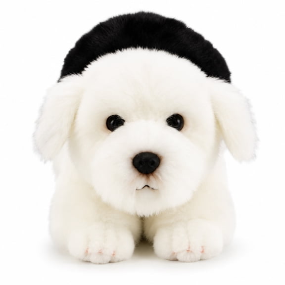 MAOWO Planet Fluffy White Resting Sheepdog Plush with PE Pellet Filling, 14.2 in