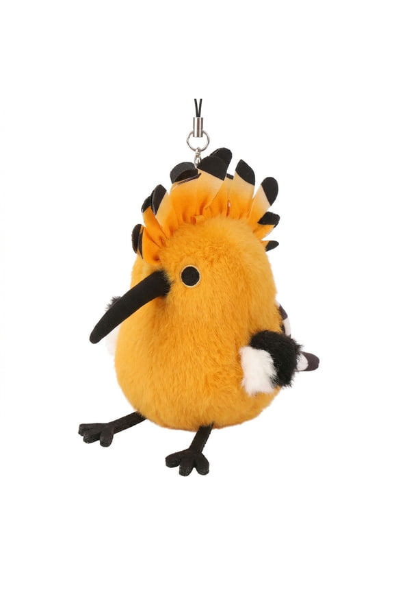 Hoopoe Bird Plush Keychain, Mini 9.5cm Stuffed Animal Bag Charm with Chirping Sound, Cute Fluffy Orange Bird Pendant with Black and White Crest for Backpacks and Keys