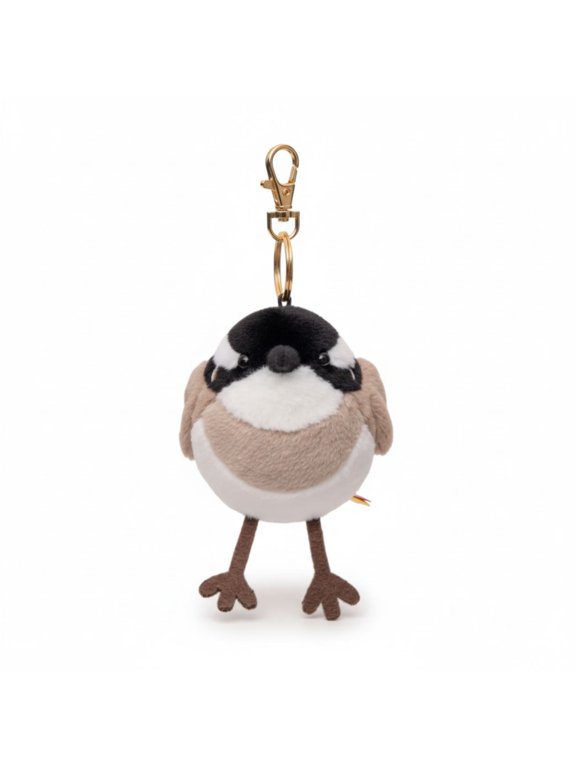 Light-vented Bulbul Plush Keychain, Interactive Chirping Bird Bag Charm with Sound, Cute Chubby Borb Stuffed Animal Pendant, 14.5 cm / 5.7 in