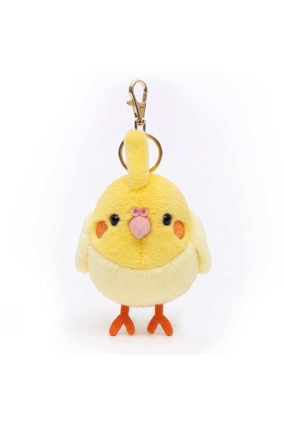 Lutino Cockatiel Plush Keychain - Magnetic Bird Bag Charm with Sound, Cute Stuffed Animal Pendant for Backpacks and Keys, 14 cm / 5.5 in
