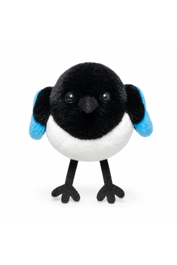 Magpie Plush Keychain with Built-in Chirping Sound, 15 cm / 5.9 in Chubby Bird Bag Pendant with Gold-Tone Clasp, Interactive Stuffed Animal Accessory for Backpacks and Keys