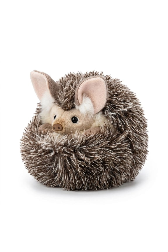 Realistic Long-Eared Hedgehog Plush Keychain, 7.5cm Reversible Mini Animal Toy with Hidden Belly, Soft Stuffed Bag Charm with Rotating Gift Box, Nature-Inspired Collectible
