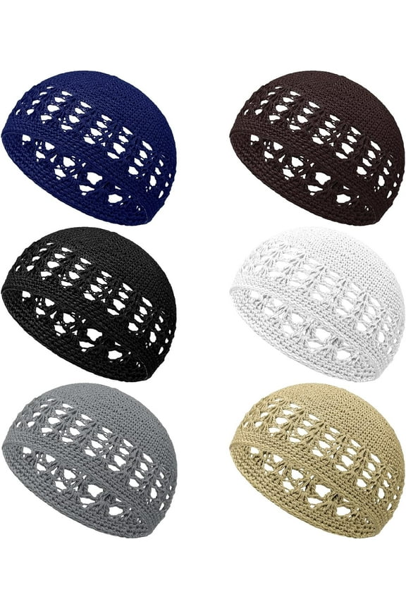 Boyiee 6 Pcs Kufi Hats Beanie Skull Caps - Solid Colors Stretchy Knitted Crochet Hat for Men, Women, Teens