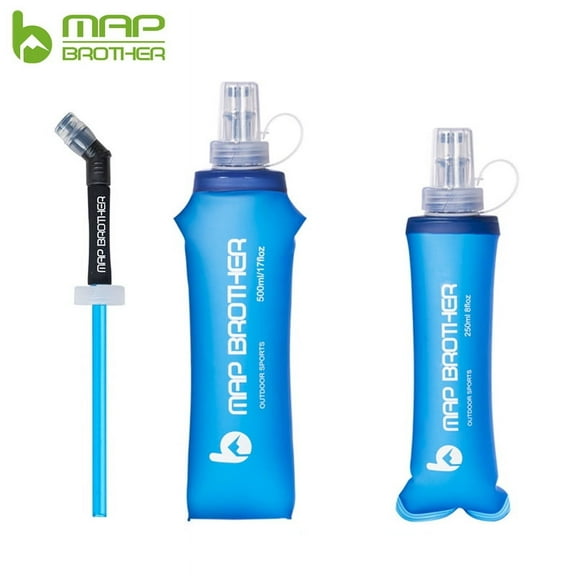 MAP BROTHER 250ml 500ml Soft Flask with Straw Folding Collapsible Water Bottle TPU Free for Running Hydration