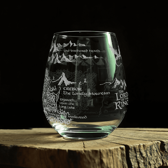 MAP OF EREBOR Laser Engraved 17oz Stemless Wine Glass, Officially Licensed The Lord of the Rings Barware