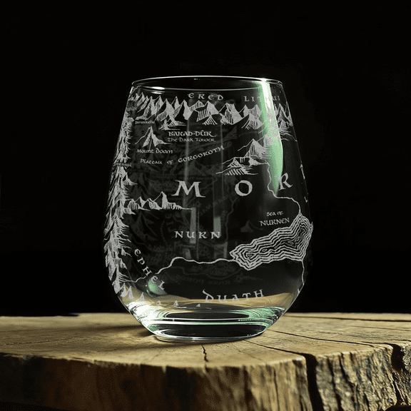 MAP OF MORDOR Laser Engraved 10.5oz Whiskey Rocks Glass, Officially Licensed The Lord of the Rings Barware