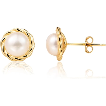 MAPLEDAIRY Genuine Pearl Gold Earring Studs 18k Gold plated Sterling Silver Post, Lustrous Real Freshwater Pearls