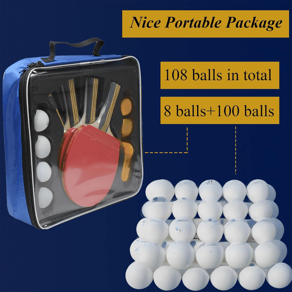 MAPOL Ping Pong Paddles Set of 4 with 100 Balls, 4-Player Table Tennis Kit: 4 Paddles, Plus 100 Counts 3-Star Practice White Ping Pong Balls (ping Pong Paddles Set with 100 White Balls)$$