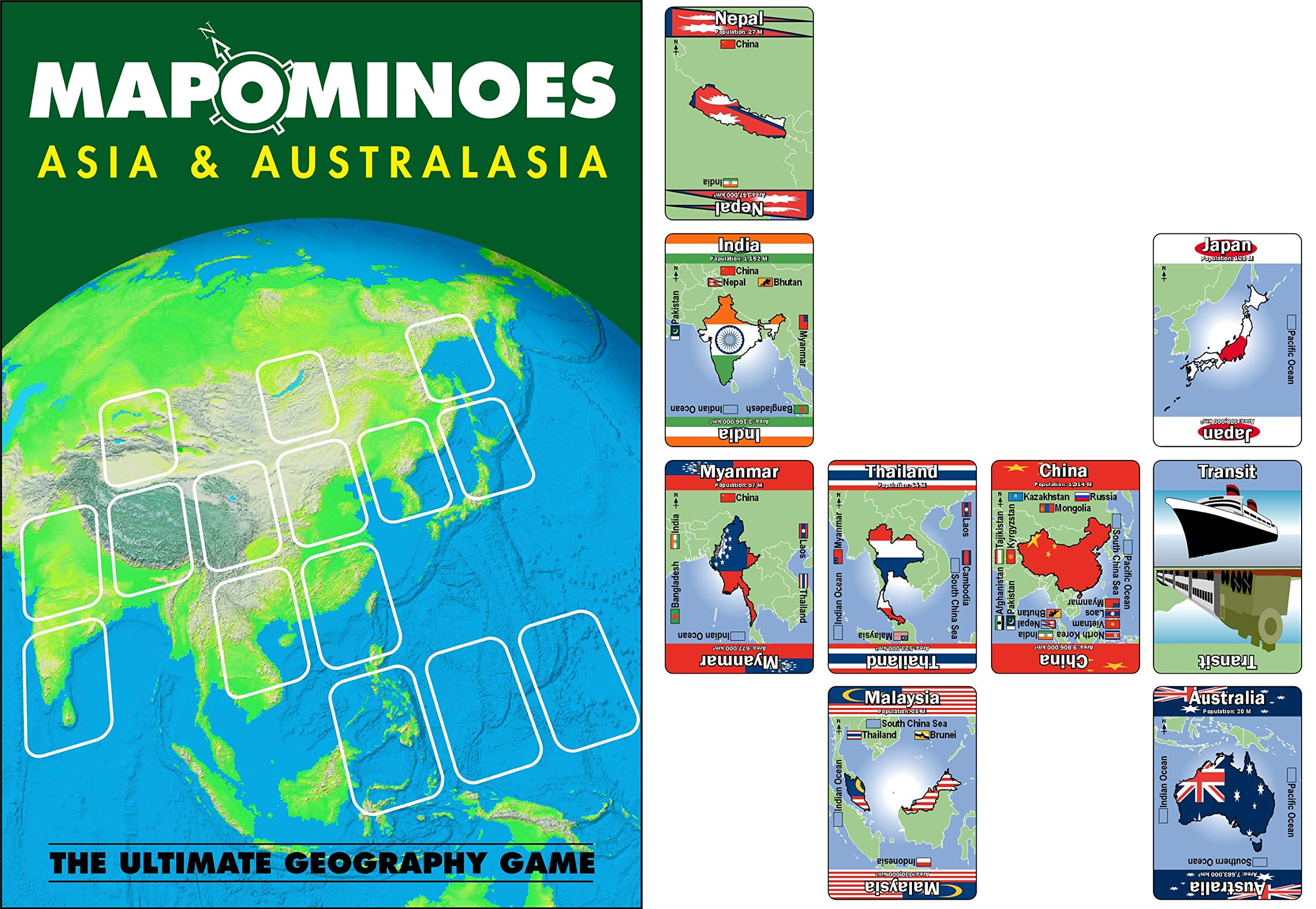 MAPOMINOES Asia & Australasia Geography Card Game - Like Dominoes With Countries, For Families & Travel