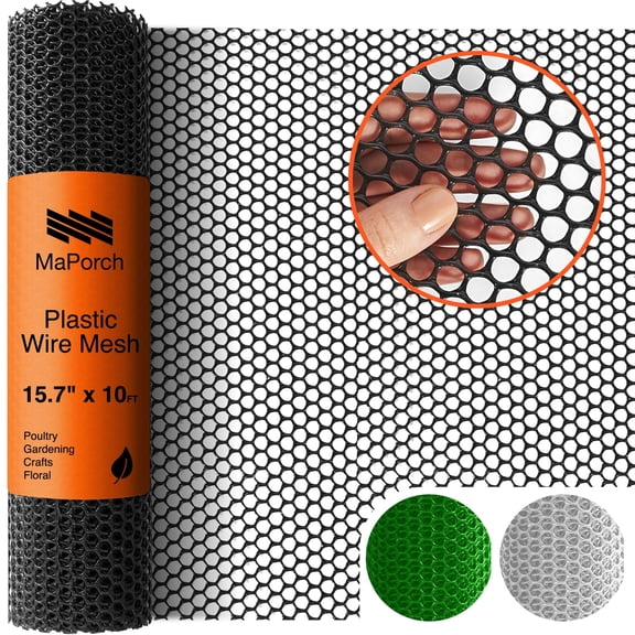 MAPORCH, Plastic Chicken Wire Fencing, Black, 500gsm ABS Plastic Particles, 1 Pack, 15.7” x 10 ft