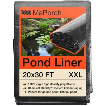 MAPORCH Pond Liner 20 x 30 FT Waterproof 100% HDPE Reinforced Polyethylene 20 Mil for Fish Koi Pond, Fountain, Waterfall, Water Tank, Pond Liners for Outdoor Ponds- UV Resistant RPE Pool Liner, Black