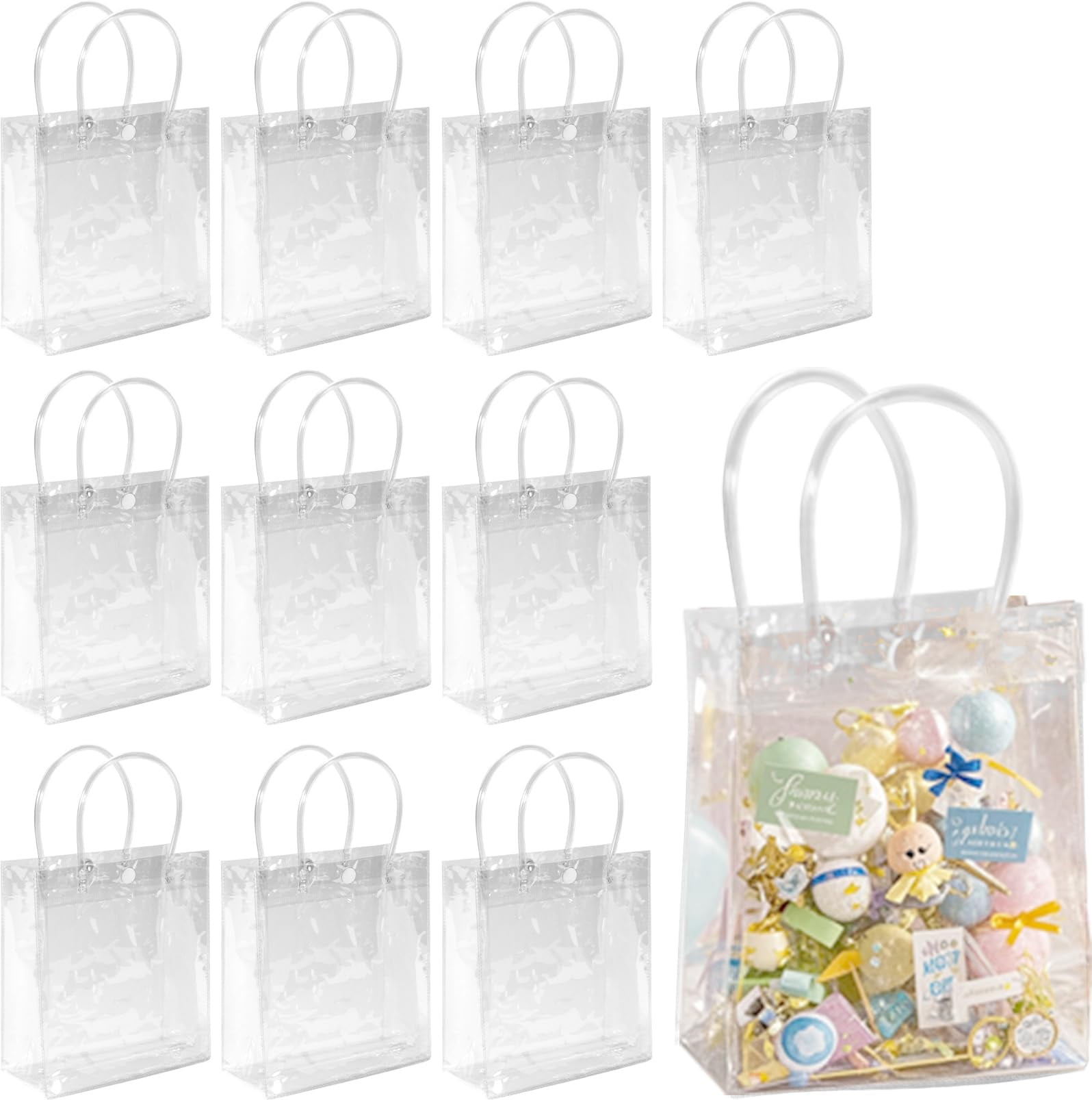 15-Pack Clear PVC Gift Bags With Handles - 5.9x6.3 Inch Reusable Goodie Bags For Party Favors, Weddings, Retail-416156