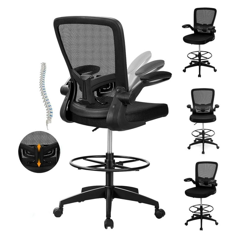 MAQING Drafting Chair Ergonomic Tall Office Chair Stool Standing Desk Chair with High Back and up Armrests Adjustable Rolling Workbench Stool with Footrest Black 1 pcs Walmart
