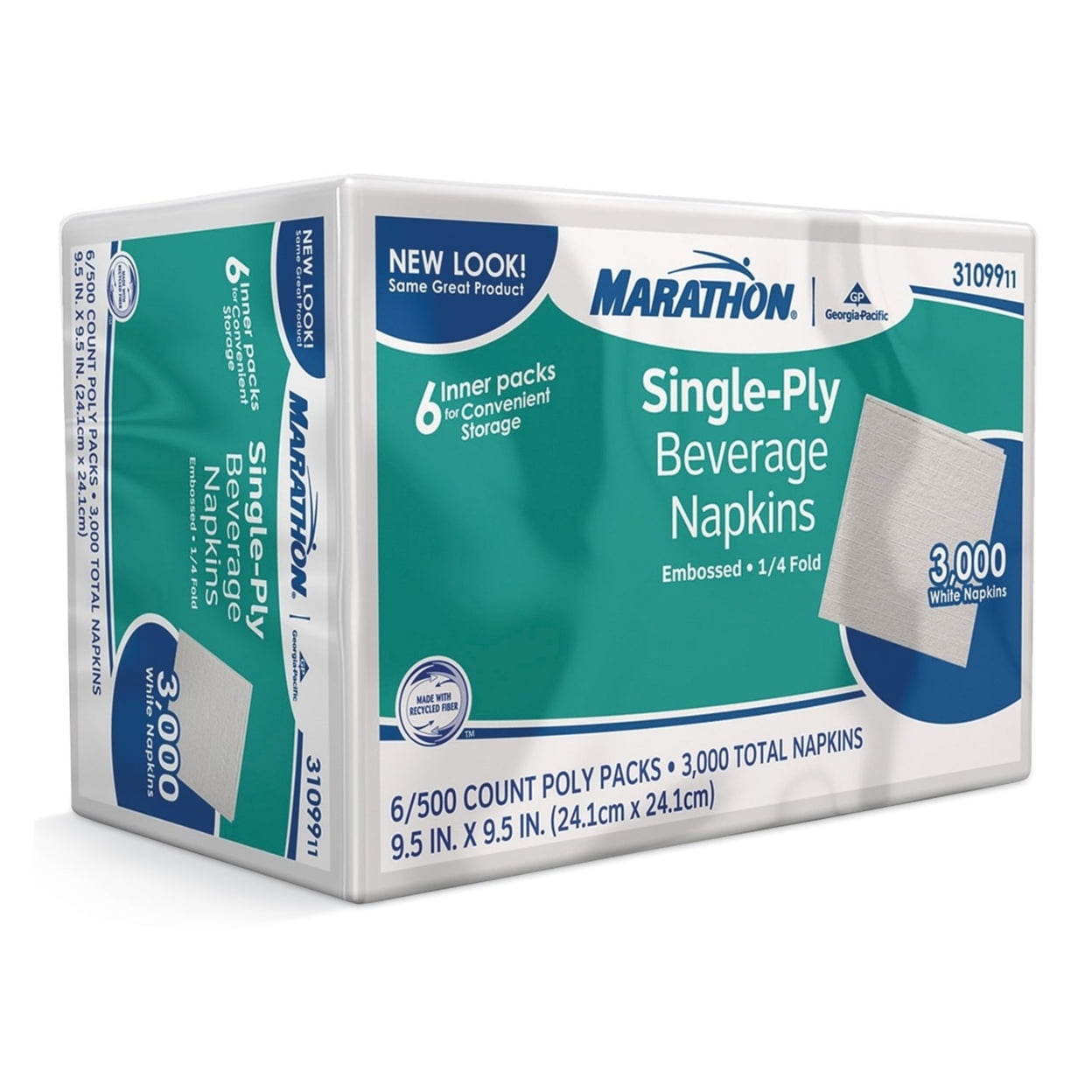 MARATHON 1-Ply Beverage Napkin, White, 3000 Napkins