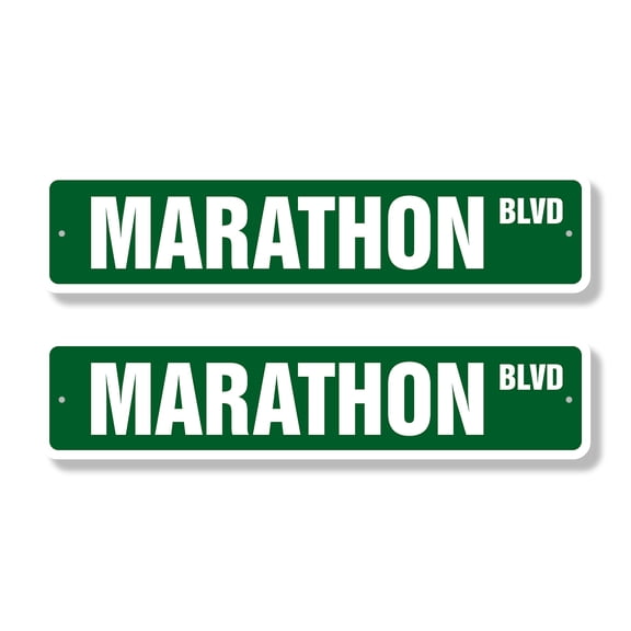 MARATHON Classic Street Sign (2 Pack) run running olympic game jog Road Sign | 4" X 18" Plastic Address Sign
