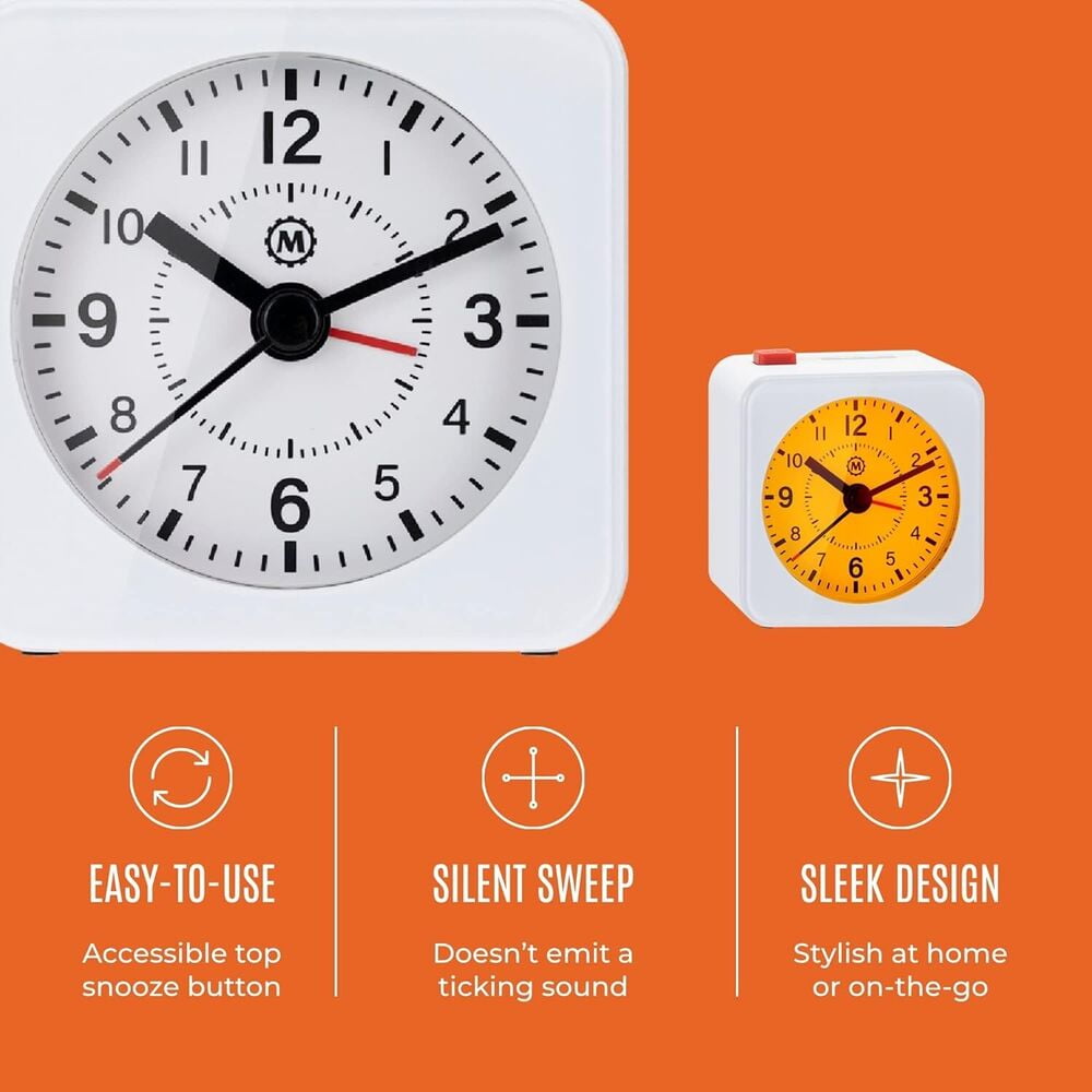 MARATHON Mini NonTicking Analog Alarm SNOOZE Clock with Auto