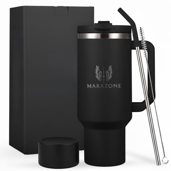 MARAZONE 40 oz Midnight Black  Stainless Steel Insulated Travel Mug for Hot and Cold Drinks, Leak Proof Tumbler with Accessories