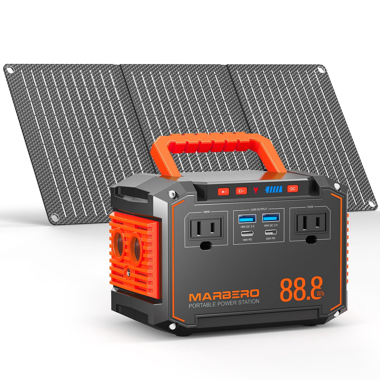 MARBERO 150W Peak Solar Generator with 30W Solar Panel 88.8Wh Camping Portable  Power Station 110V Power Bank with AC Outlet(2*USB A, 2*USB C, 2*AC) for  Outdoor Travel Home Emergency Blackout Hurrican -