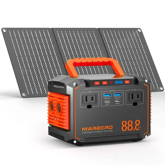 MARBERO 150W Peak Solar Generator with 30W Solar Panel 88.8Wh Camping Portable Power Station 110V Power Bank with AC Outlet(2*USB A, 2*USB C, 2*AC) for Outdoor Travel Home Emergency Blackout Hurrican