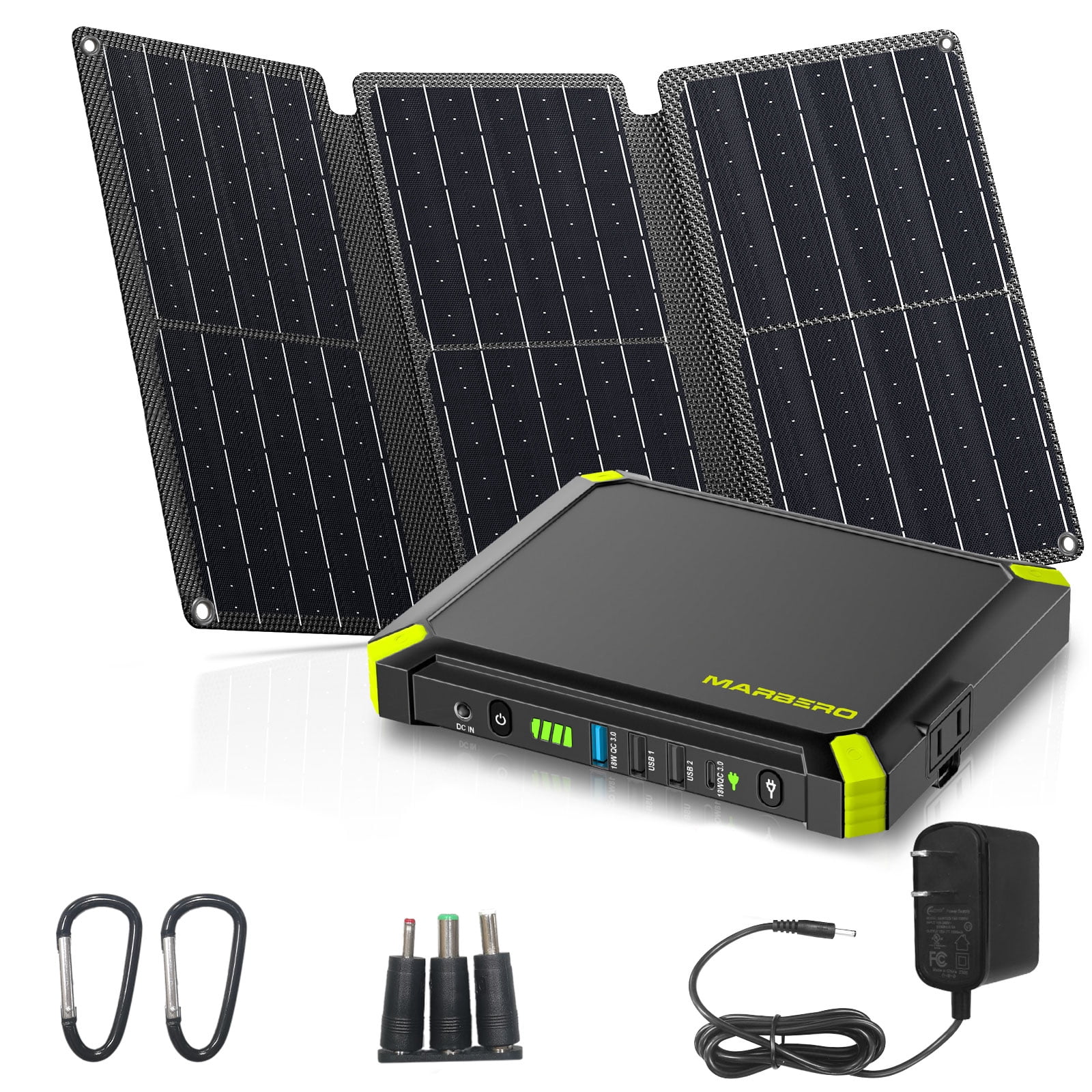 MARBERO Solar Generator with Panels Included 88.8Wh Solar Powered Generator with Solar Panels 30W Camping Portable Power Station 100W Peak AC for Outdoor Camping Hiking Fishing Backup Emergency