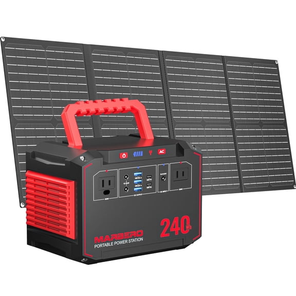 MARBERO Solar Powered Generator Set 240Wh Portable Power Station with Solar Panel 60W Included Solar Power Bank with AC Outlet 300W Portable Battery Pack for Home Camping Outdoor Emergency Backup Use