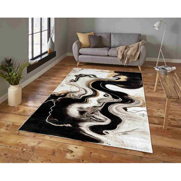 Marble Rug Design 1060 - 5'2"x7'5", Black