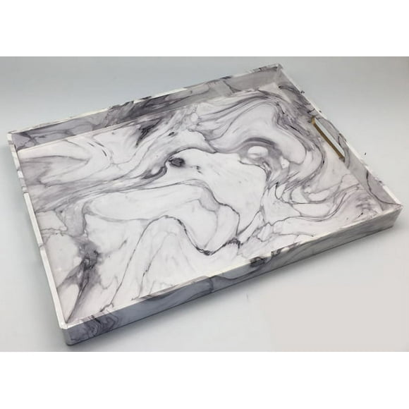 MARBLE SWIRL GRAY/WHITE RECT. TRAY