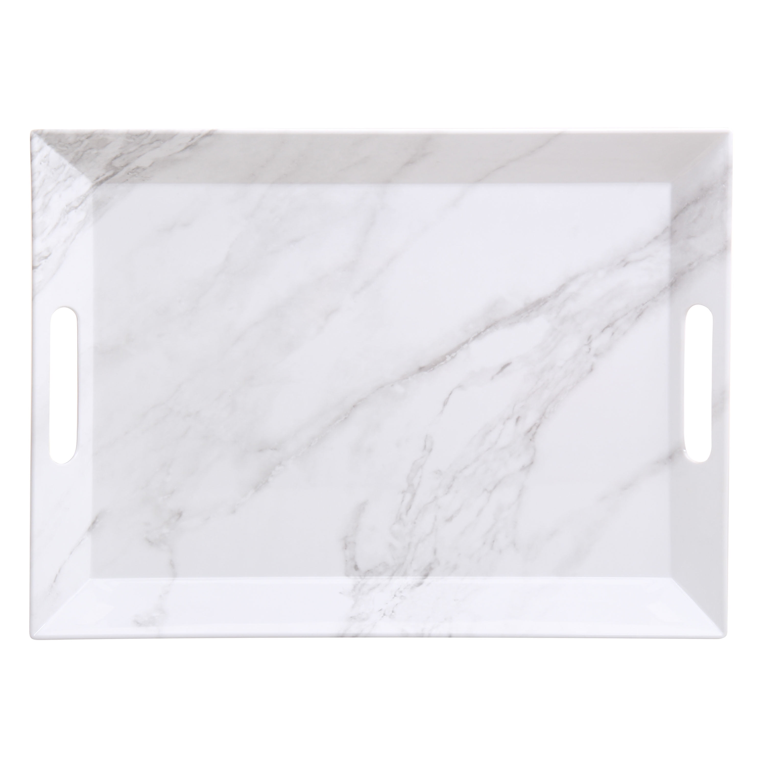 Better Homes & Gardens Marble Print Melamine Handled Rectangle Serving Tray, White