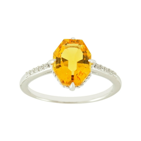 925 Sterling Silver 1.80 ct Octagon cut 9x7 mm Synthetic Citrine & Cubic Zirconia Statement Ring
