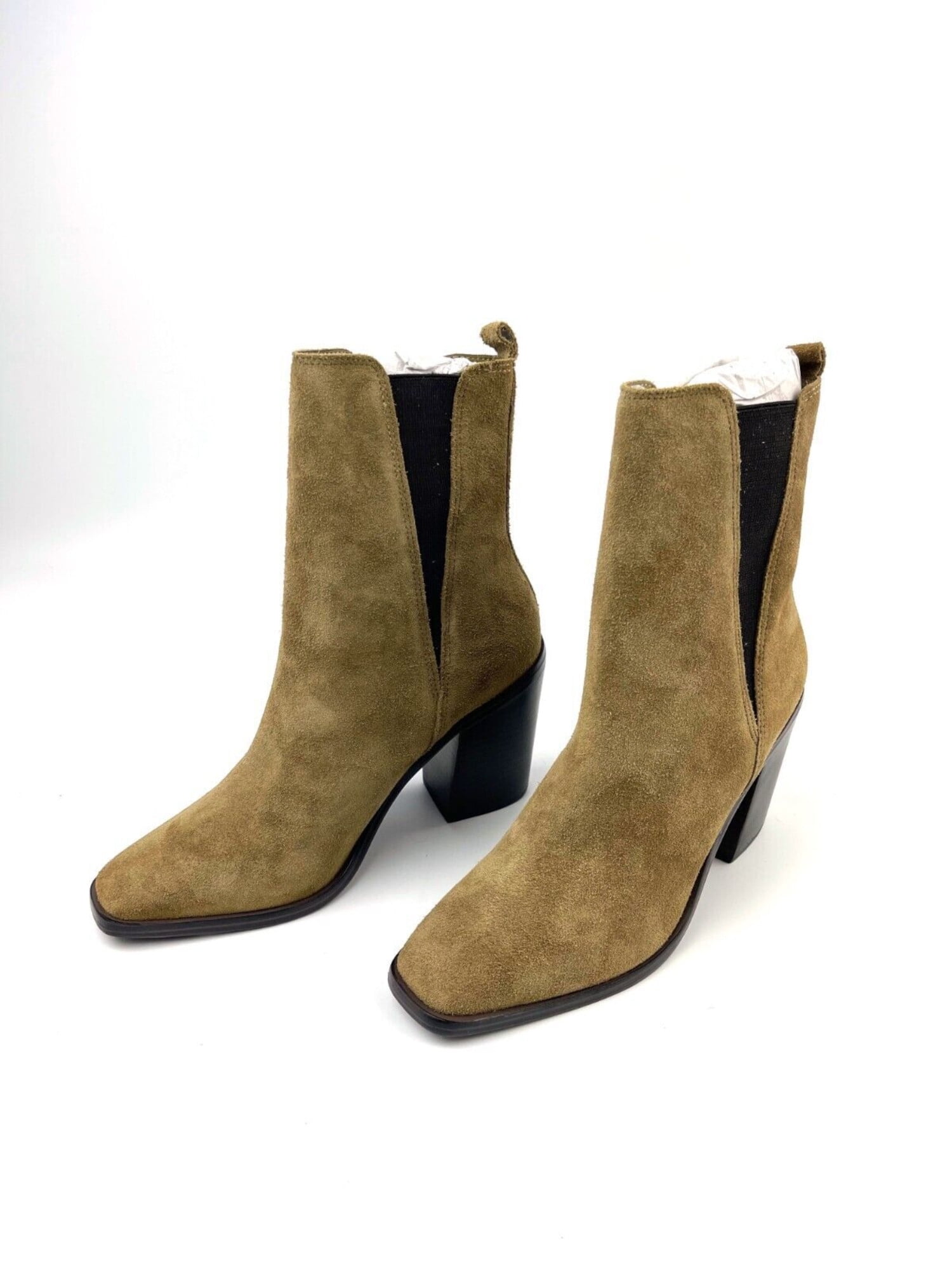 MARC FISHER LTD Womens Beige Goring Kristie Square Toe Stacked Heel Leather Booties 6.5 M Walmart