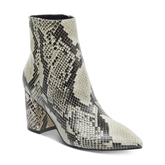 MARC FISHER Womens Beige Snake Print Retire Pointed Toe Block Heel Zip-Up Leather Dress Booties 6.5 M