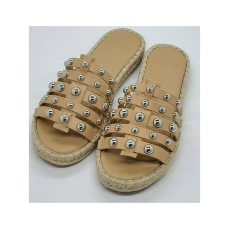 MARC FISHER Womens Beige Studded Strappy Tamie Round Toe Platform Slip On Leather Espadrille Shoes 9 M
