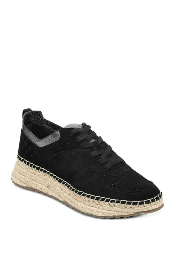 Womens Black 1" Platform Espadrille Perforated Treaded Julio Round Toe Wedge Lace-Up Leather Athletic Sneakers Shoes 6 M