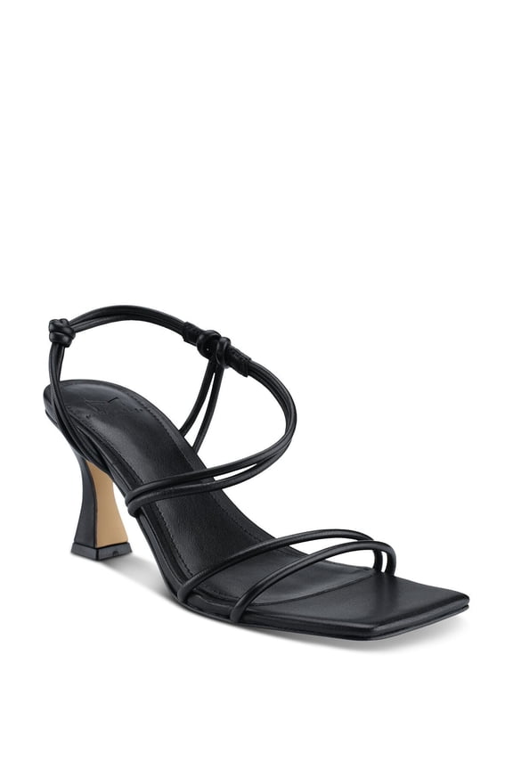 Womens Black Asymmetrical Padded Davia Square Toe Flare Slip On Leather Slingback Sandal 8 M