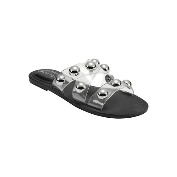MARC FISHER Womens Black Oversized Ornaments Bryte Round Toe Slip On Sandals 7 M