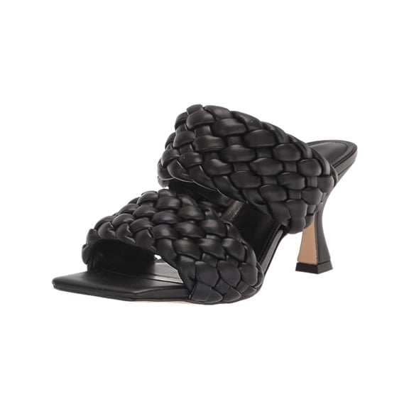 MARC FISHER Womens Black Padded Braided Toree Square Toe Slip On Heeled Sandal 5 M