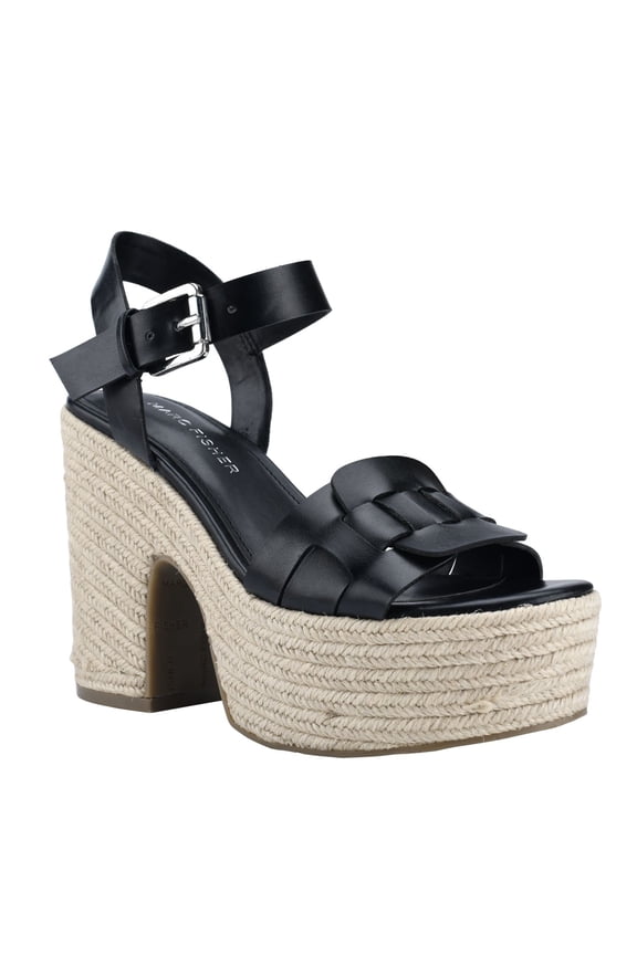 Womens Black Padded Woven 2" Platform Adjustable Strap Ankle Strap Viga Round Toe Block Heel Buckle Espadrille Shoes 10 M