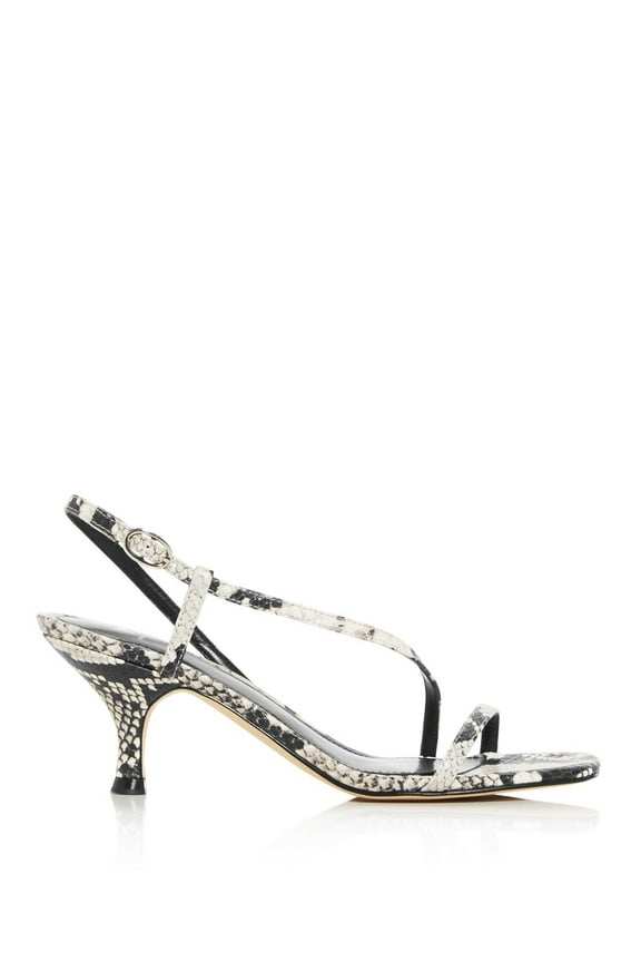 Womens Black Snake Asymmetrical Padded Gove Square Toe Kitten Heel Buckle Leather Dress Slingback Sandal 6 M