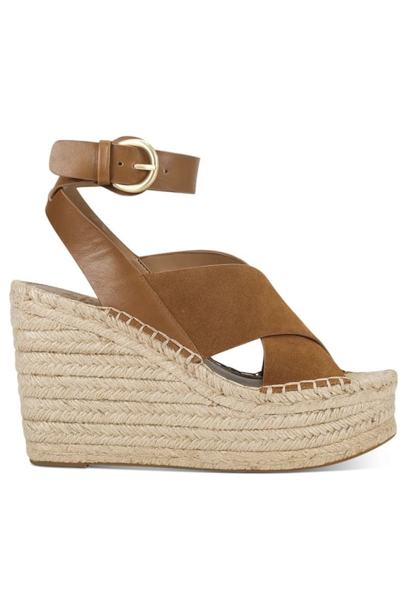 Womens Brown 2" Platform Abacia Round Toe Wedge Buckle Leather Espadrille Shoes 9.5 M