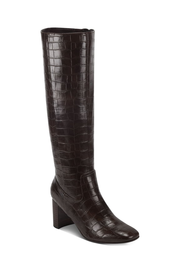 Womens Brown Croc Embossed Cushioned Water Resistant Slip Resistant Revela 3 Square Toe Block Heel Zip-Up Heeled Boots 8 M