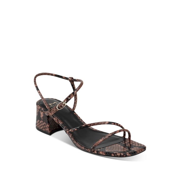 MARC FISHER Womens Brown Snakeskin Ankle Strap Padded Jiny 2 Square Toe Block Heel Buckle Leather Slingback Sandal 7.5 M