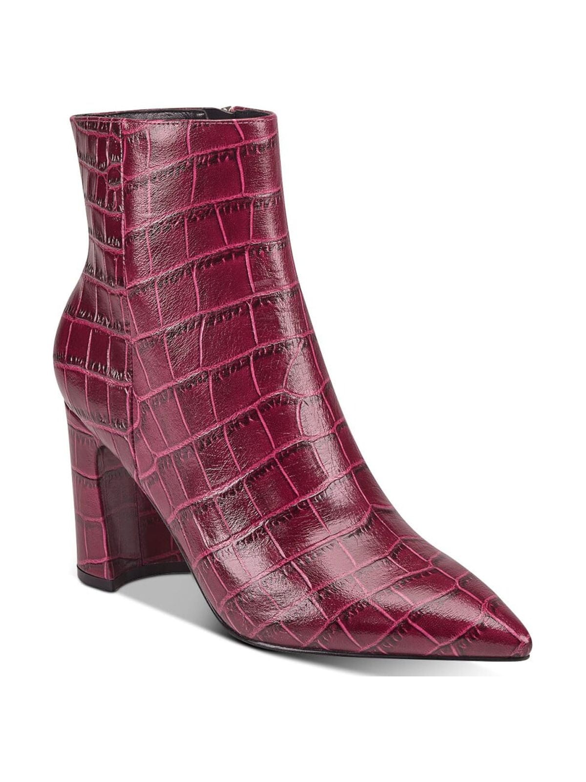 MARC FISHER Womens Burgundy Crocodile Padded Daith Pointed Toe Block Heel Zip Up Leather Dress Booties 9.5 M Walmart
