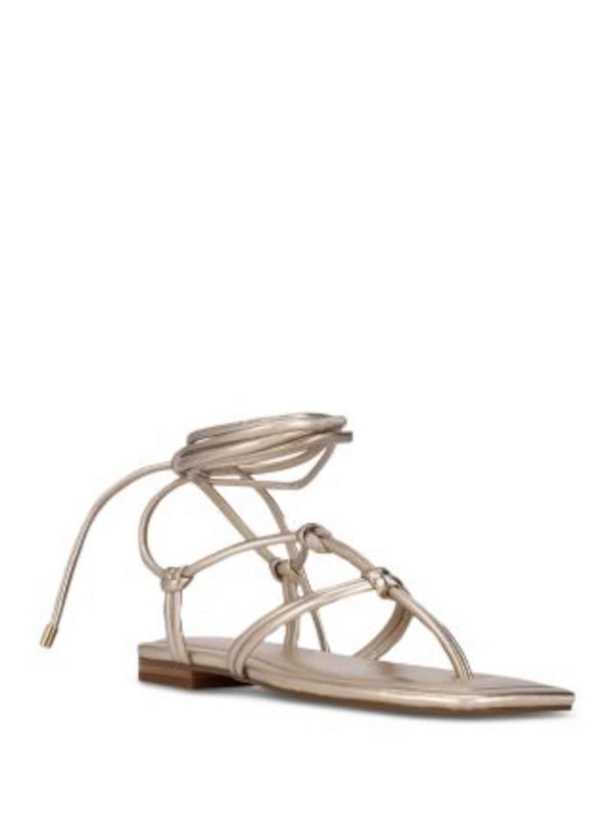 MARC FISHER Womens Gold Metallic Strappy Padded Falina Square Toe Lace Up Thong Sandals Shoes 5 M Walmart