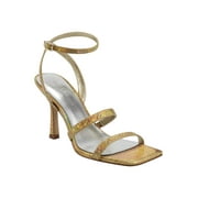 MARC FISHER Womens Gold Patterned Adjustable Ankle Strap Deric Square Toe Kitten Heel Buckle Dress Heeled Sandal 7 M