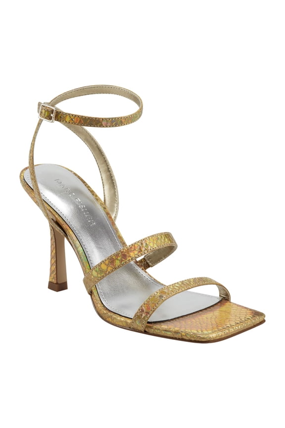 Womens Gold Patterned Adjustable Ankle Strap Deric Square Toe Kitten Heel Buckle Dress Heeled Sandal 7 M